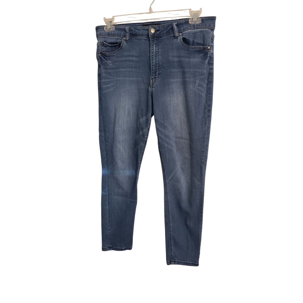 Versona Jeans Womens 32‎ Contemporary Blue Mid Rise Stretch Distressed Tapered